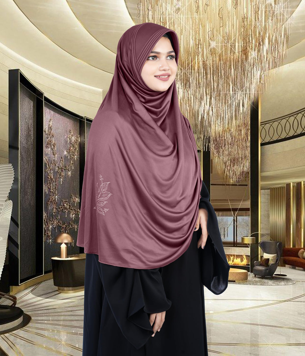 Mehar Hijab's Glamour in Modesty Fazluna Sigle side Frill Hijab XL (XXL, ONION)