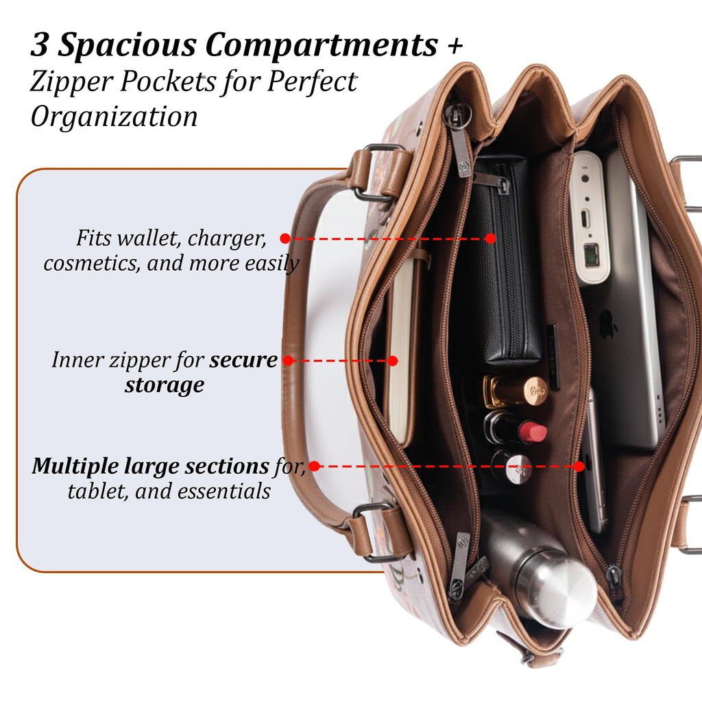 Siza Women Handbag for Office Use, Tote Bag for Women, Stylish Marron Shoulder Bag with Zipper, Multi Compartment Daily Use & Travel Handbag