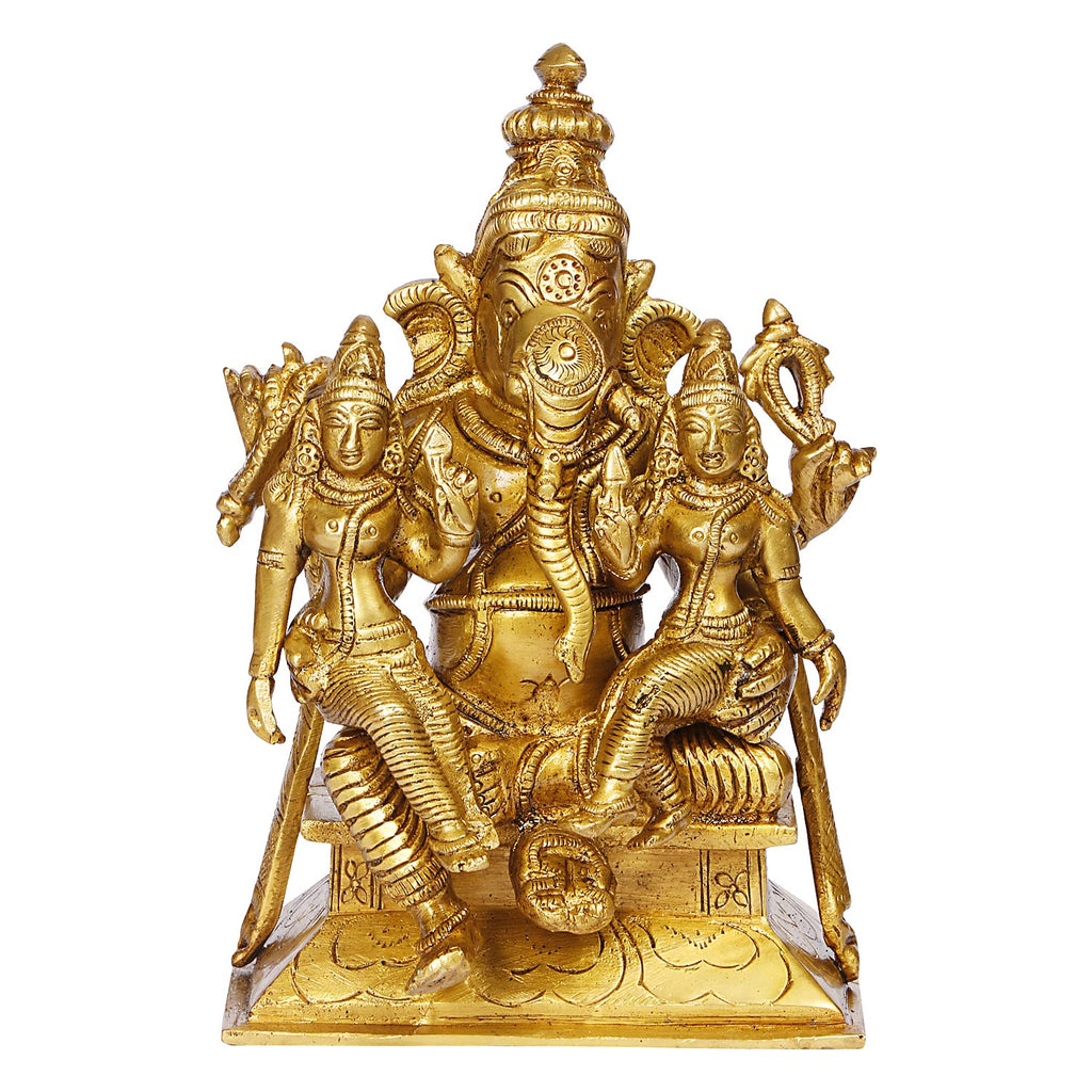 ARTVARKO Brass Ganesh with Riddhi Siddhi Idol Ganesha Bhagwan Statue Ganpati Murti for Home Entrance Décor Gift Diwali Festival Good Luck Marriage Mandir Height 7 Inches