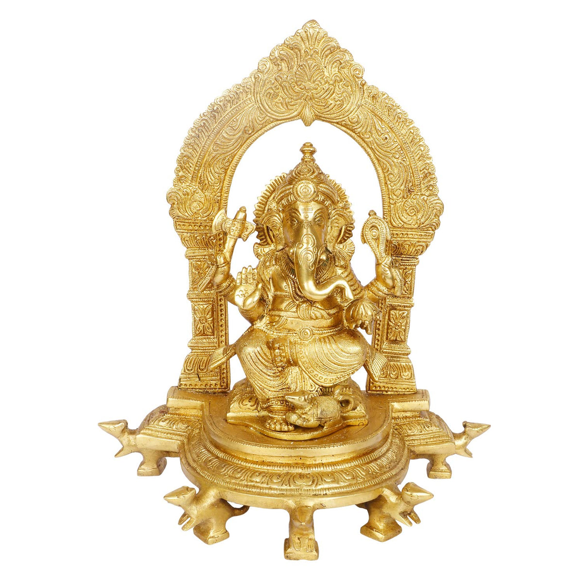 ARTVARKO Brass Lord Ganesha Sitting on Rat Singhasan Idol Ganesh Bhagwan Idol Ganpati Murti Statue for Home Decoration Entrance Showpiece and Gift 11 Inches