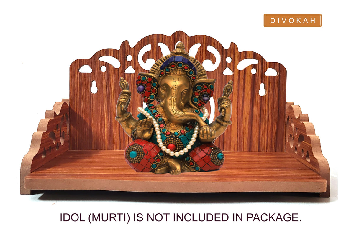 DIVOKAH® Plywood Small Wooden Temple for Home Office and Shop/Wall Hanging Temple/sinhasan/Pooja mandir/Pooja Stand/Hindola (8 MM Plywood Thickness) WDN_OMO