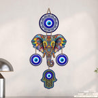 Artvibes Elephant Family Evil Eye Wall Hanging for Home Entrance | Nazar Battu MDF Wall Decor | Positive Energy Vastu Art for Living Room | Hallway | Office & Main Door | Gift Item (WH_8549N)