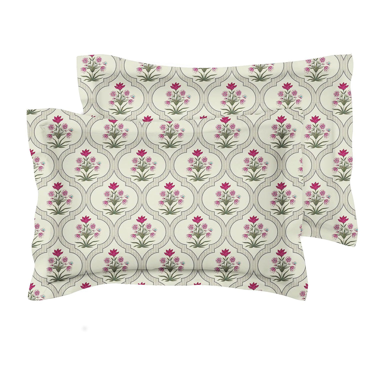 BSB HOME® 220 TC Premium Cotton Printed Pillow Covers | Ultrasoft Breathable Envelope Closure| Pack of 2 Pillow Covers King Size (White & Pink Flower, 20 x 30 Inches)