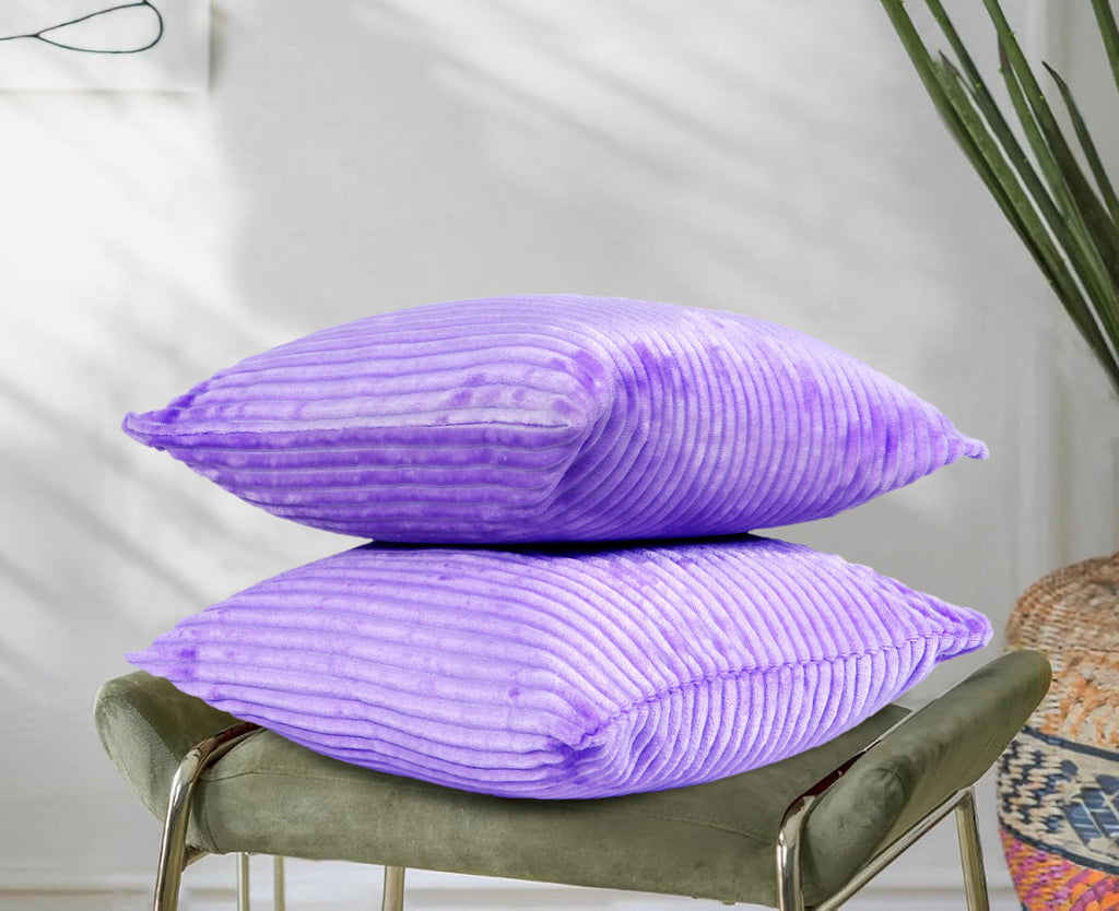 RD TREND® Cushion Cover Set of 2, Decorative Sofa Living Room Home Square Cushion Covers 16 Inch x 16 Inch, Aesthetic Corduroy Striped Double Sided (Lavender)