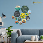 Artvibes Life is a Journey Travel Quote Hexagon Shape MDF Wooden Wall Decor Items | Quotes Decor Item | Traveller Quotes Wall Art | Wall Illustrations | Home Décor | Unique Gift (WPS_228N), Set of 13