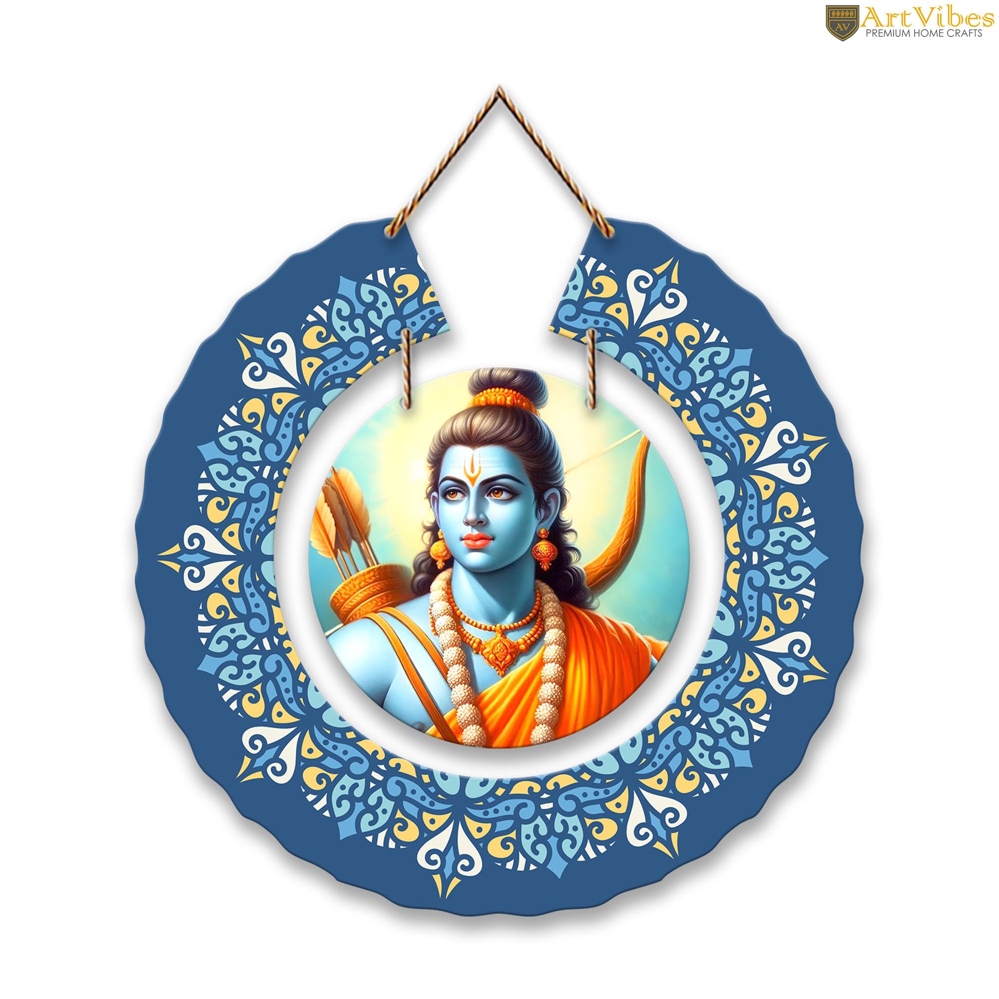 Artvibes Shri Ram Round Shape MDF Wooden Wall Art for Home Decoration | Spiritual Decor Items | Wall Art Paintings | Wall Poster | Wall Accents| Stylish Modern Artwork | Gift Items (WH_9810N)
