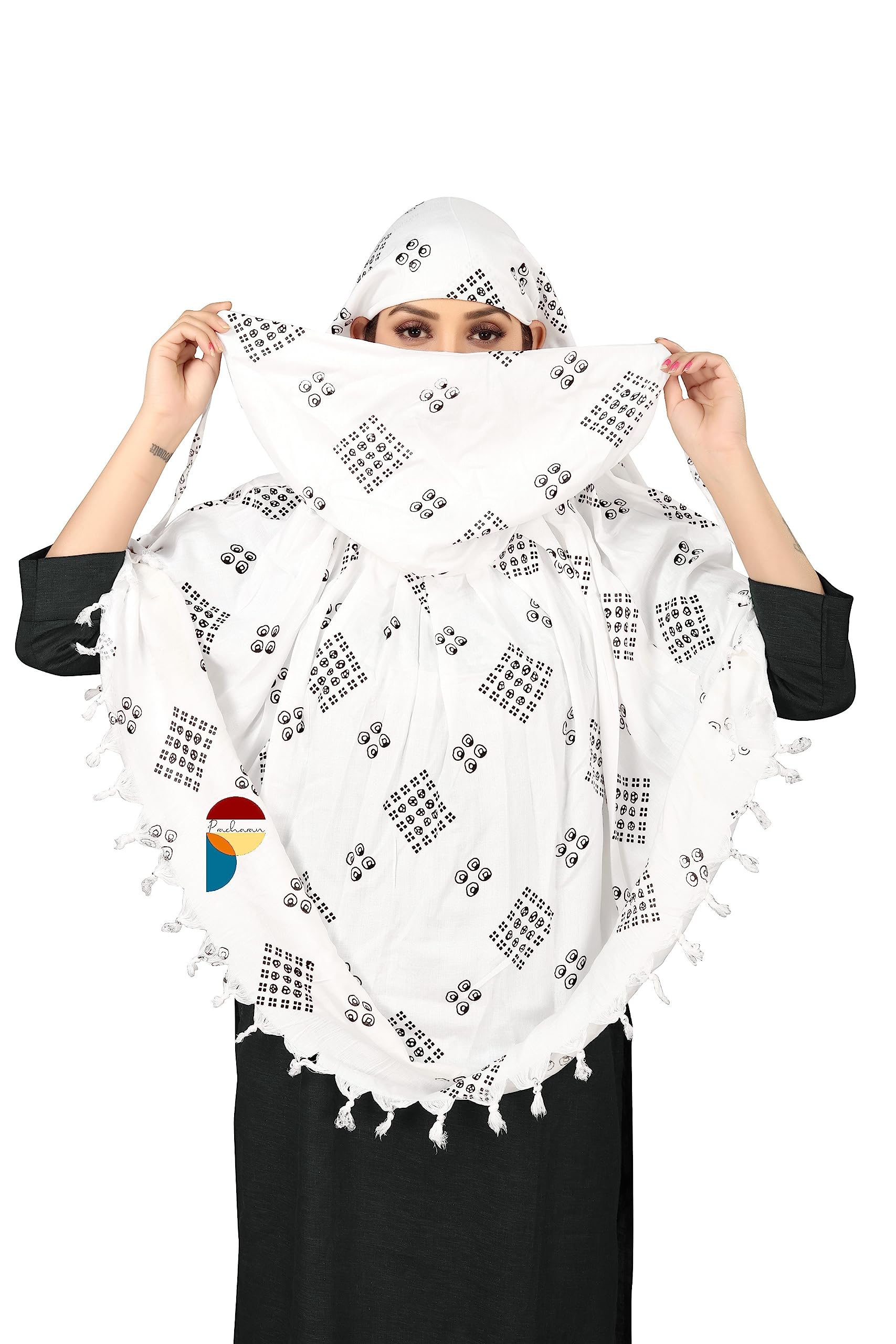 PRACHARAN Cotton Innovative Stylish Chex & Dot Printed Pattern Fancy Scarf With Sun Protection Cover Face Cotton Driving Scarf for Women's and Girls