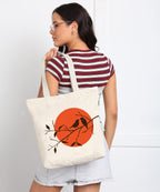 Econest Premium Canvas Totebags for Women with zipper, College Bag for Girls, 100% Organic Cotton Tote bag | beach,gift,office, school & Daily Usable strong handbag Medium size (Moon Sparrow)