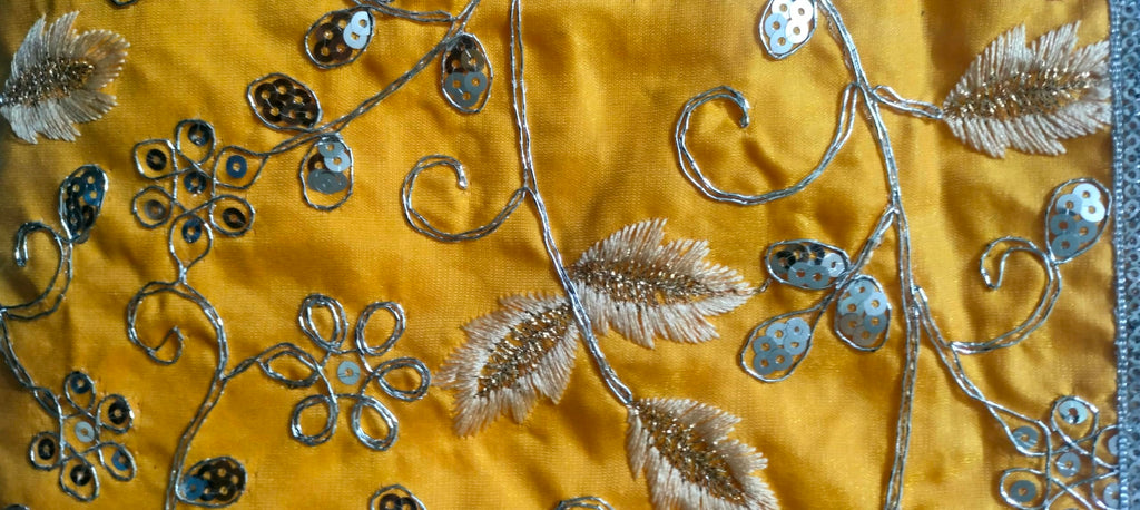 Lakshmi Maa Collection Rumala Double Set with Cotton Lining Yellow with Golden Gota and Designer Set of 4 PEC