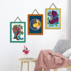 Artvibes Peacock Madhubani Art Decorative Wall Hanging Ornaments | Living Room | Office | Cafe | Painting Wall Decor | Wall Art Print | Ethnic Wall Decor | Unique Gift Items (WH_9601N), Set of 3