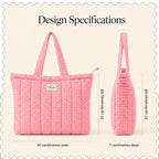 HOUSE OF ORLO Women's Cotton Quilted Aesthetic Western Tote Bags, Waffle Weave Handmade With Zipper & Double Handles For Women & Girls, Daily Use Handbag For College/Travel/Work (Pastel-Pink)
