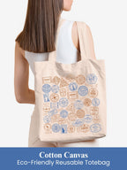 DOODLE Eco-Friendly Reusable Cotton Canvas Travel Tote Bag | Inner & Outer Zip Pockets | Ideal for Travel, Shopping, College & Office Use | Travel Stamps