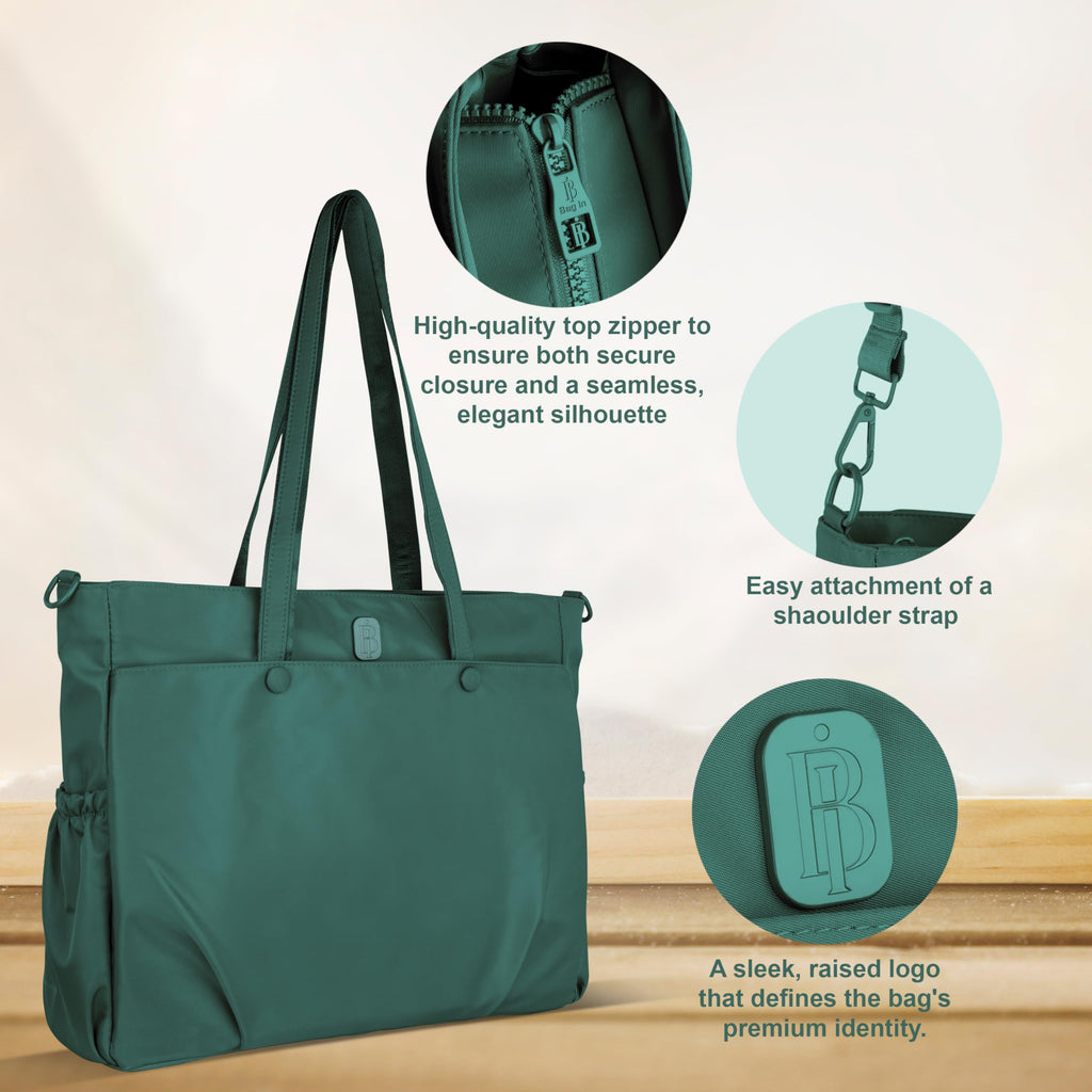 Premium Large Capacity Everyday Tote Bag for Women with Zipper Closure and Multi Pocket Storage (GREEN)