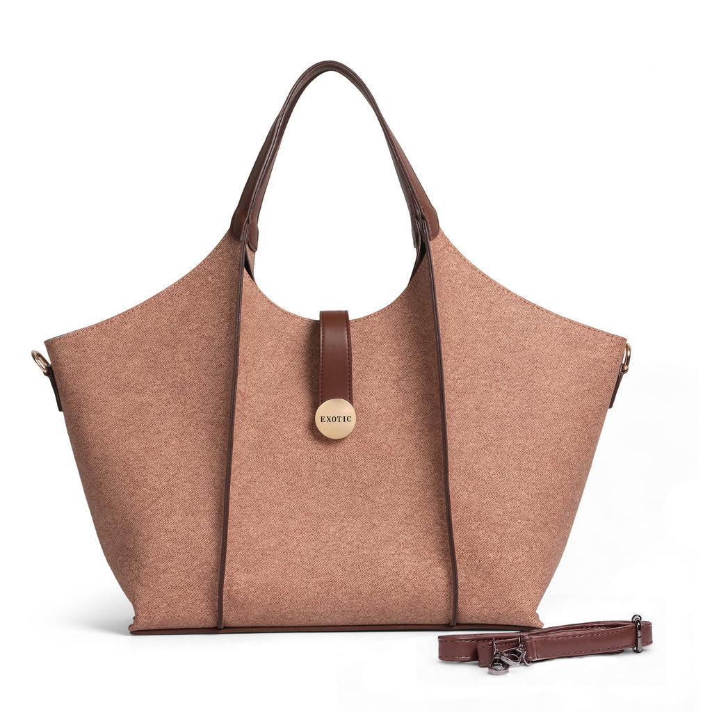 EXOTIC® Metropolitan Elegance Signature Canvas Tote top Handle Handbag | For Office | For Work | Laptop Bag | Gift Bag (Soft Brown)
