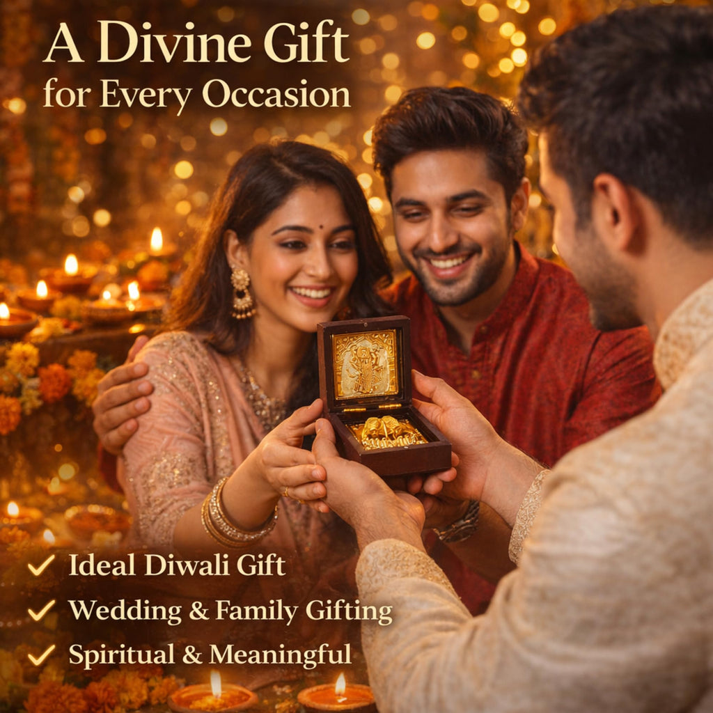 DK trades® Gold Plated Shrinathji For Pooja Box - Premium Gold Shrinathji Pocket Temple With Charan Paduka | Unique Home Office Gift