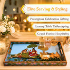 Pavitra Uphaar Vrindavan Tales Serving Tray, Solid Wood, Handcrafted, Sacred Pichwai Art, Gold Leaf (Large)