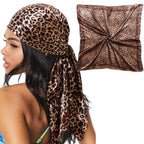 Flavizo Leopard Print Satin Square Scarf for Women, Stylish Large Silk Scarves, Lightweight Bandanas for Women, Brown Head Scarf | Fashion Neck Wrap