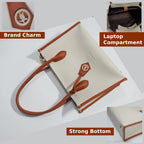 Carrylux Women's Soft & Lightweight Tote Bag | Handbag | 14-inch Laptop Space | Off-White & Tan