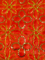Lakshmi Maa Collection Rumala Double Set with Skin with 3D Orange & Golden Flowers with Golden Outline,Golden Gota & Designer (4 PEC.)