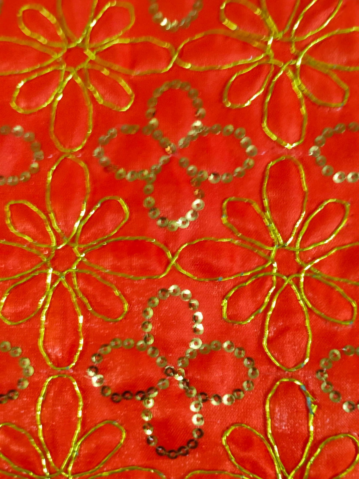 Lakshmi Maa Collection Rumala Double Set with Skin with 3D Orange & Golden Flowers with Golden Outline,Golden Gota & Designer (4 PEC.)