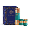 INDIAN ART VILLA Copper Drinkware in Green Silk Finish, Set of 2 Glass and 1 Bottle, Volume - Glass 300 ML, Bottle 1000 ML