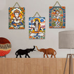 Artvibes Divine Ganesha Mahadev & Krishna Sacred Art Wall Hanging Home Decorative Wall Art | Spiritual Decor Items | Painting Wall Decor | Wall Poster | Art For Wall | Gift Items (WH_9630N), Set of 3