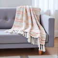 SAJAVAT HOME Hand Knitted Cotton Sofa Throw Blanket | Elegant Parchment Multi All-Season Throw for Sofa, Couch & Bed | Soft Lightweight Knitted Design with Tassels | 80×52 Inches (204×132 cm) Kafalo