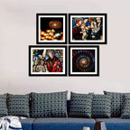 VIBECRAFTS Christian Stained Glass Art 4 Pieces Wall Frame Hanging For Office Digital Reprint Posters with Synthetic Wooden Home Decorative Gift Item (15 x 12 inch) (PFVC4Pcs3_1504)