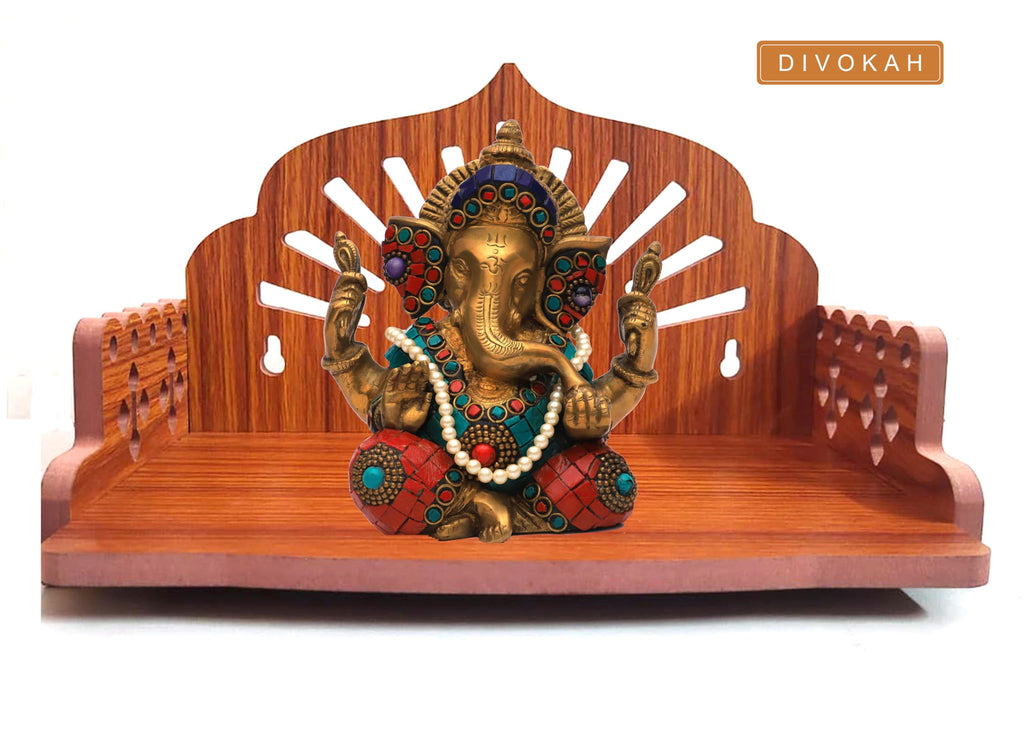 DIVOKAH® Plywood Small Wooden Temple for Home Office and Shop/sinhasan/Pooja Stand/Hindola (8.5 in * 6 in * 5.5 in) (8 MM Plywood Thickness) WDN OMSUN