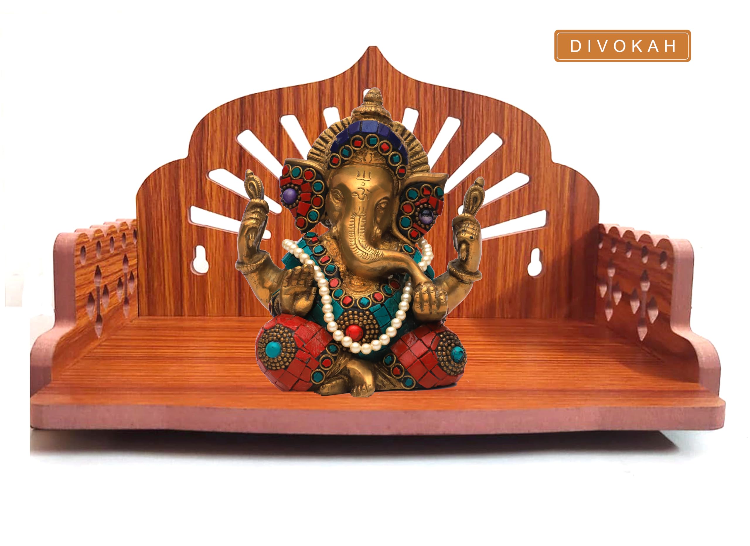 DIVOKAH® Plywood Small Wooden Temple for Home Office and Shop/sinhasan/Pooja Stand/Hindola (8.5 in * 6 in * 5.5 in) (8 MM Plywood Thickness) WDN OMSUN