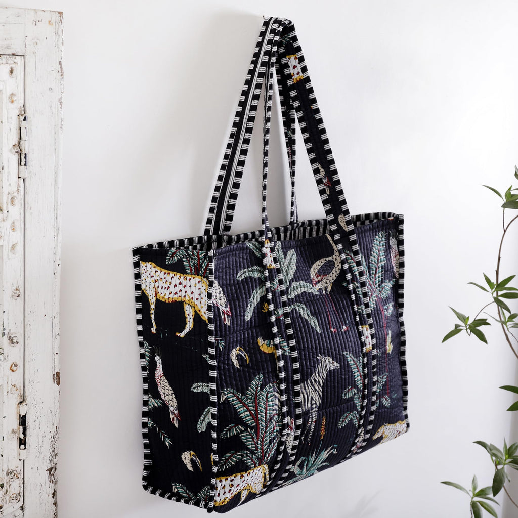 Ravaiyaa - Attitude is everything Women & Man Beautiful Printed Cotton Grocery Shopping Bag | Shoulder Bag | Cotton Tote Bag | Travel Tote Bags 18x5.5x16 Inch (Black Forest)