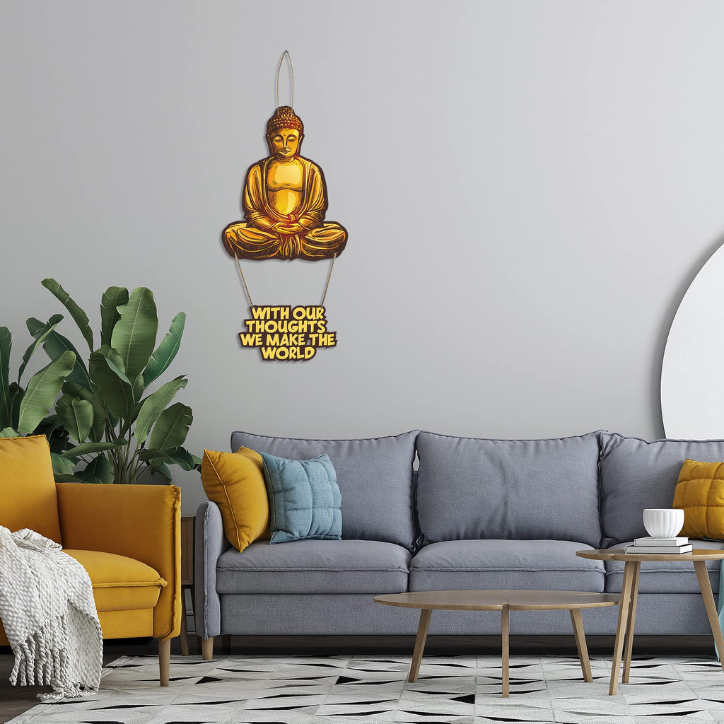 Artvibes With Our Thoughts We Make The World Wall Hanging Wooden Art | Quotes Decor Item | Wall Accent | Office Decor | Inspirational Quotes Wall Art | Mdf Wall Decoration | Gift Items (WH_5716N)