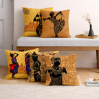 STITCHNEST Set of 5 Nritya Kala Collection Printed Jute Cushion Covers 24x24 Inches | Decorative Throw Pillow Covers for Sofa, Living Room, Bedroom | Perfect for Home Decor