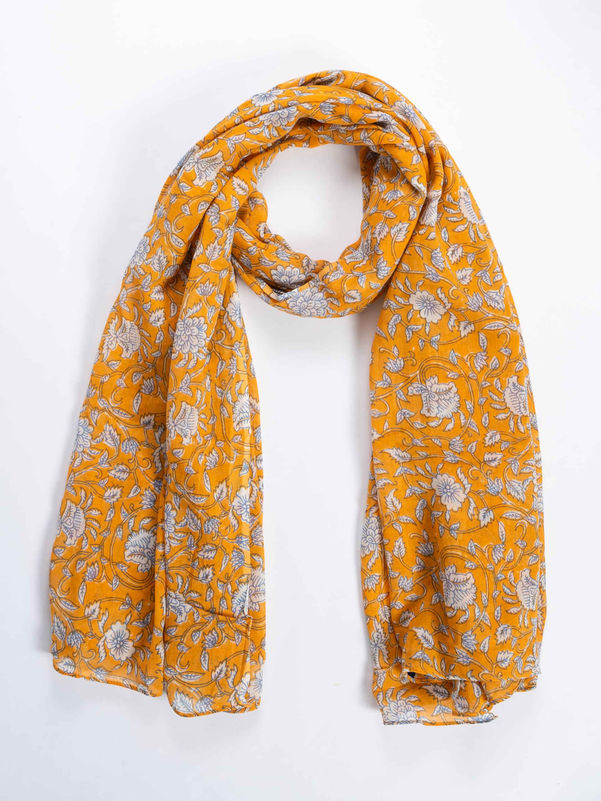 AQVA Printed Cotton Scarf for Women Stylish (Mandawa Orange) | Head and Face Cover Scarf for Girls with 100% Cotton | Soft & Lightweight Scarves/Stoles for all Weather (72 x 43 in)