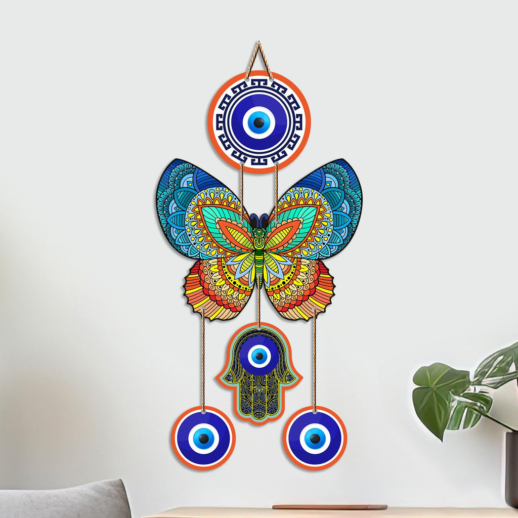 Artvibes Mandala Butterfly Evil Eye Wall Hanging for Home Entrance | Lucky Charm MDF Wall Decor | Decorative Art for Living Room | Bedroom | Office & Main Door | Gift Item (WH_8586N)