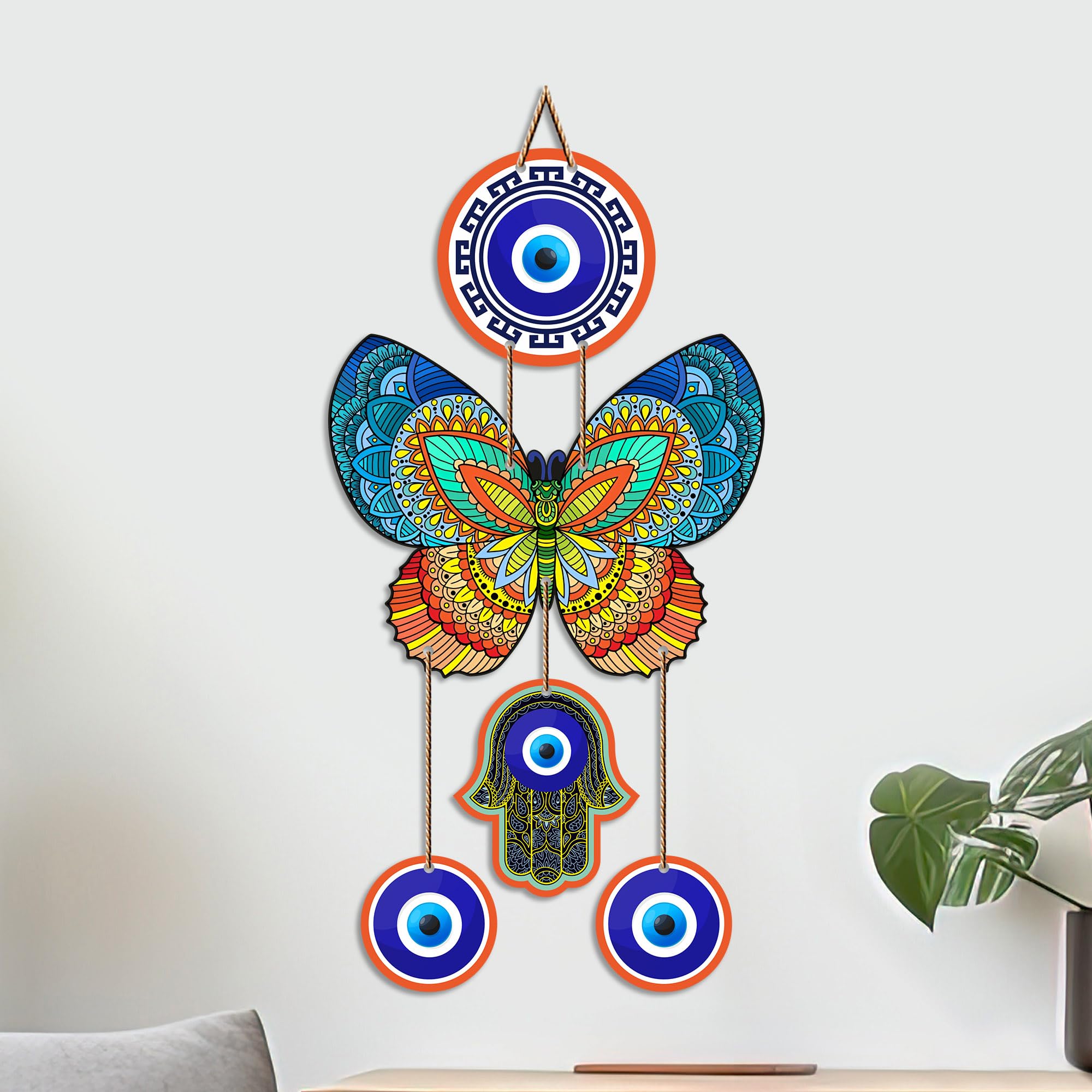 Artvibes Mandala Butterfly Evil Eye Wall Hanging for Home Entrance | Lucky Charm MDF Wall Decor | Decorative Art for Living Room | Bedroom | Office & Main Door | Gift Item (WH_8586N)