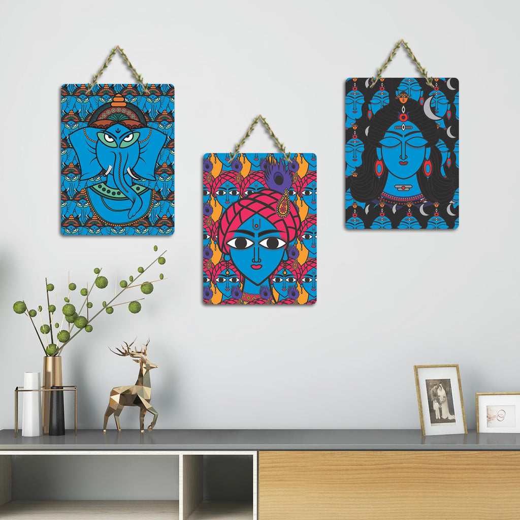 Artvibes Decorative Religious Arts Wooden Art Decoration Item for Home | Living Room | Office | Wall Art Painting For Hall | Graphic Artwork | Wall Illustrations | Gift Items (WH_9604N), Set of 3
