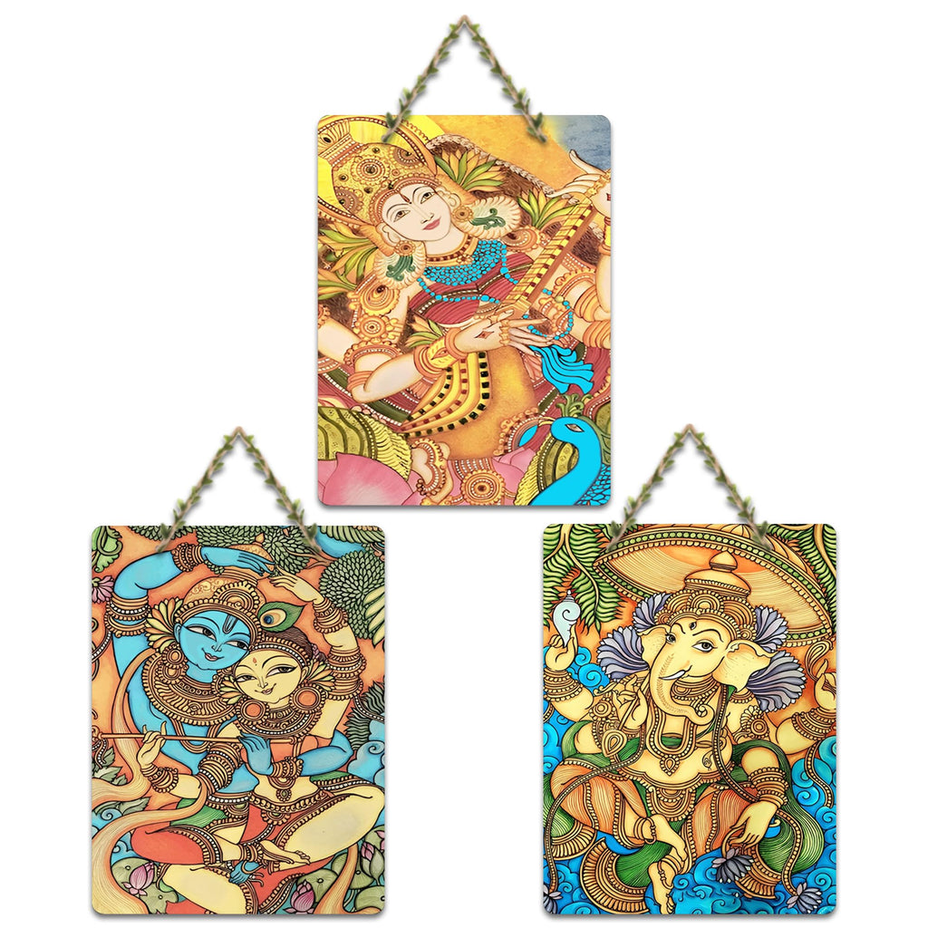 Artvibes Indian Gods Modern Art Decorative MDF Wooden Wall Art for Home | Wood Decorative Items | Modern Decoration | Artwork | Festive Decor | Wall Art Print | Unique Gift Items (WH_96177N), Set of 3