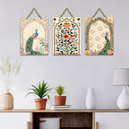 Artvibes Peacock Pichwai Art Decorative Wall Art MDF Wooden Wall Hanger for Home | Room Wall Art | Modern Decor Artwork | Living Room | Cafe | Wall Illustrations | Gift Items (WH_96106N), Set of 3