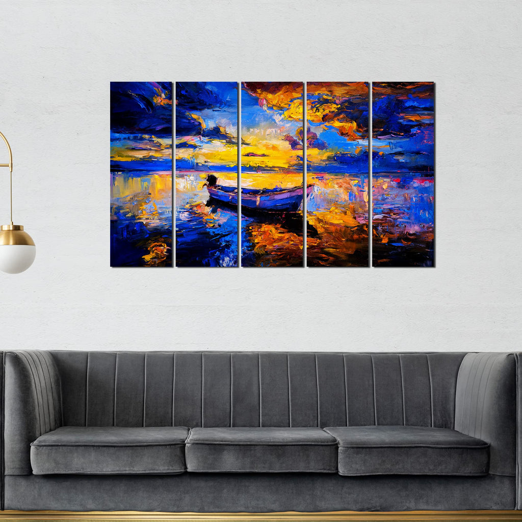 VIBECRAFTS Sunset At Beach 5 Pieces Canvas Wall Painting For Home | Office | Living Room | Gift (PTVC5Pcs4_8518)