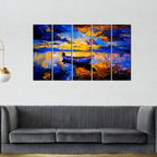 VIBECRAFTS Sunset At Beach 5 Pieces Canvas Wall Painting For Home | Office | Living Room | Gift (PTVC5Pcs4_8518)