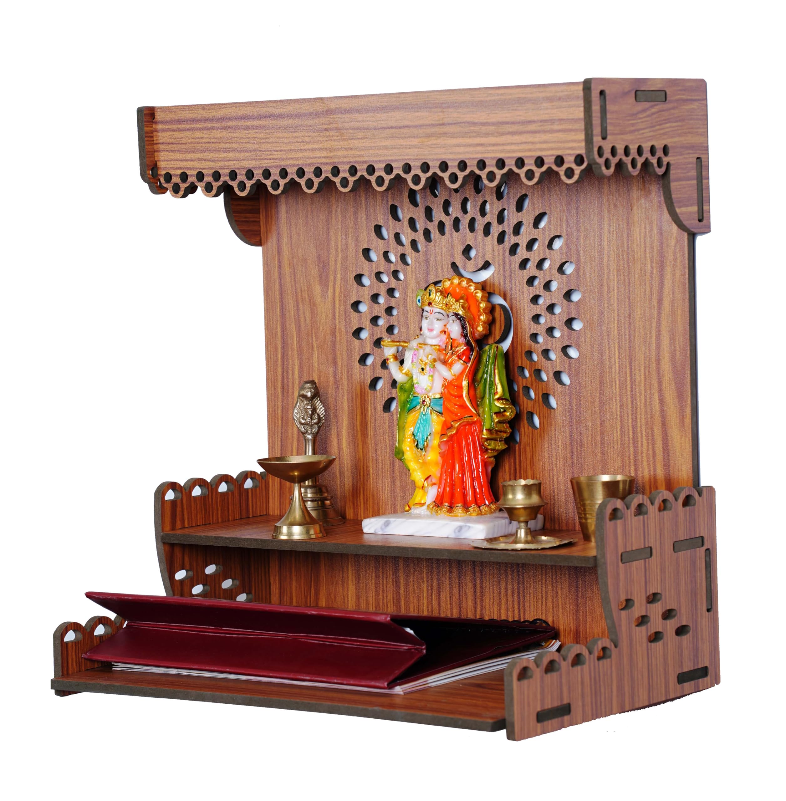 HOMEWEY DECOR Wooden Home Temple Handcrafted Support Heavy Idols Luxurious Finish Pooja Mandir for Home and Office Wall Mount for Pooja Room (TEMPLE068NENA -01DM-22)