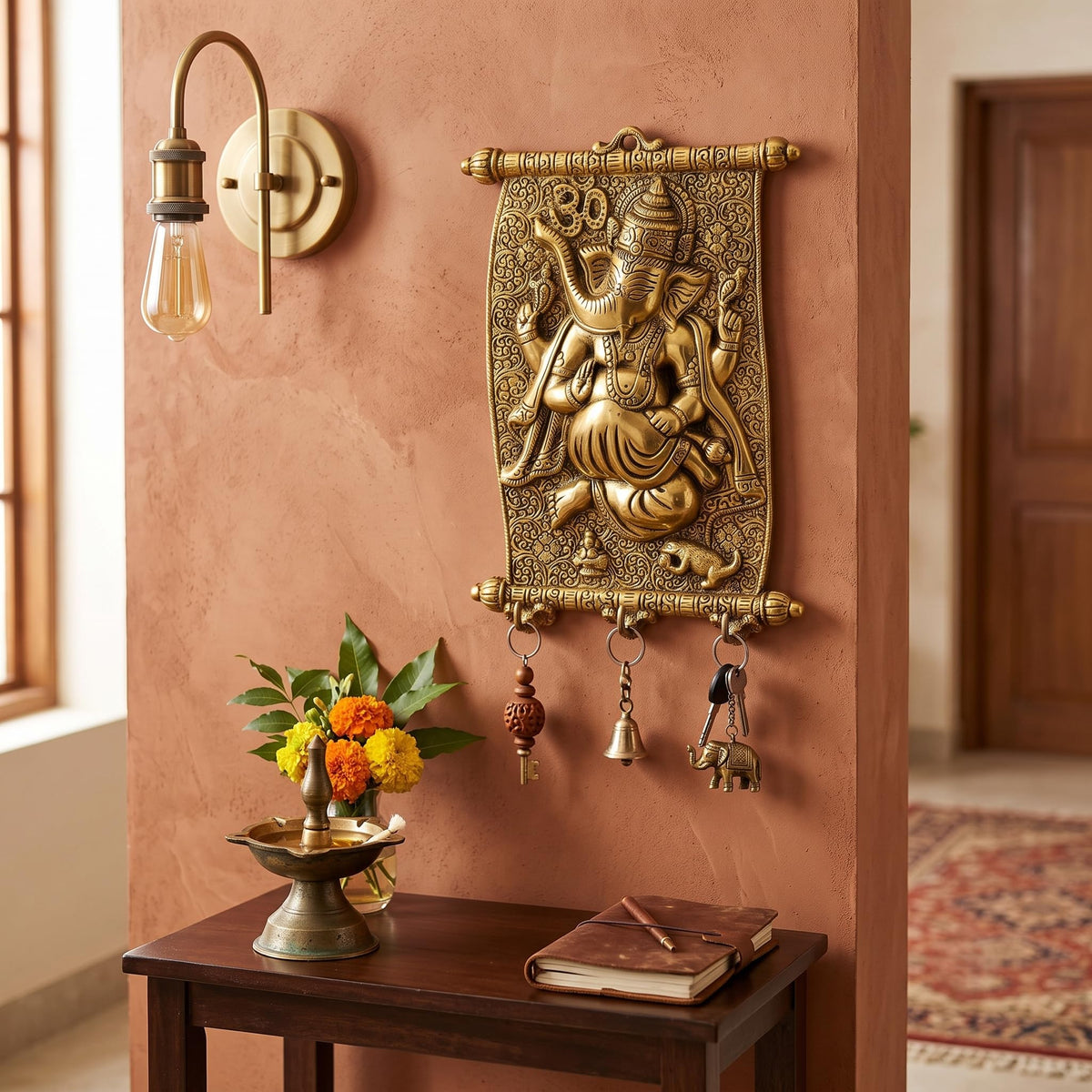 KridayKraft Metal Ganesha ji Key Holder with Meena Work Decorative for Wall | Ganesh Statue/Religious | Idol/Wall Hanging
