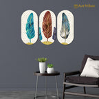 Artvibes Feather Wooden Art Decoration Item for Home | Graphic Artwork | Decoration Wall Hanging Items | Wall Sculpture | Wall Illustrations | Aesthetic Wall Art | Ideal Gifts (WH_9014N), Set of 3
