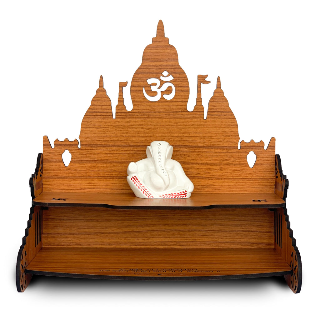 Townside Wooden MDF Temple, Home Mandir (12 x 12.3 x 7 inch) Pooja Ghar - (Beige Oak Finish) (Swan Hans A)