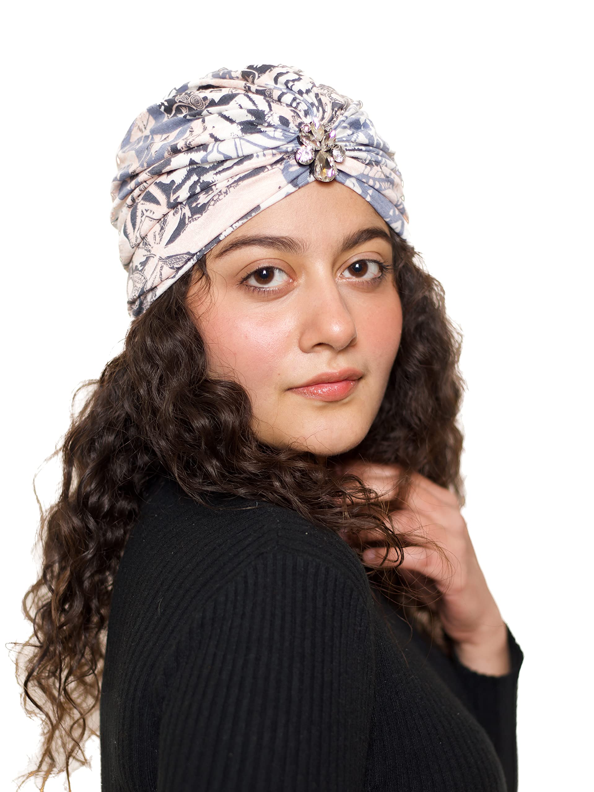The Headscarves Beautiful Printed Bamboo Viscose Headscarf with Brooch – Stylish Chemo Headwear for Women, Hijab Head Wrap, Cancer Turban Scarf, Breathable Head Cover for Hair Loss Coral Pink