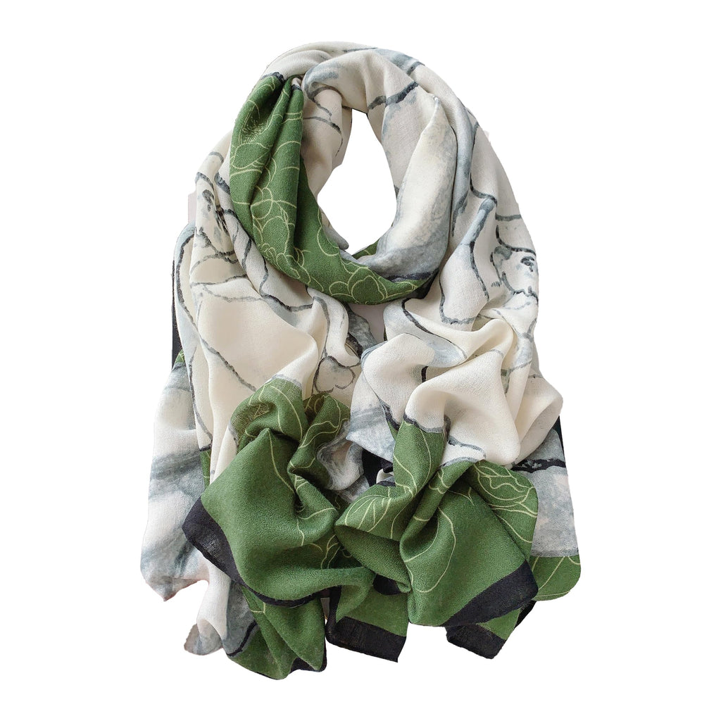 CrossKulture Offwhite & Green Viscose Scarf | Lightweight & Long Stole - Stylish Design | Neck & Head Scarf for Women & Girls | All Season Accessory