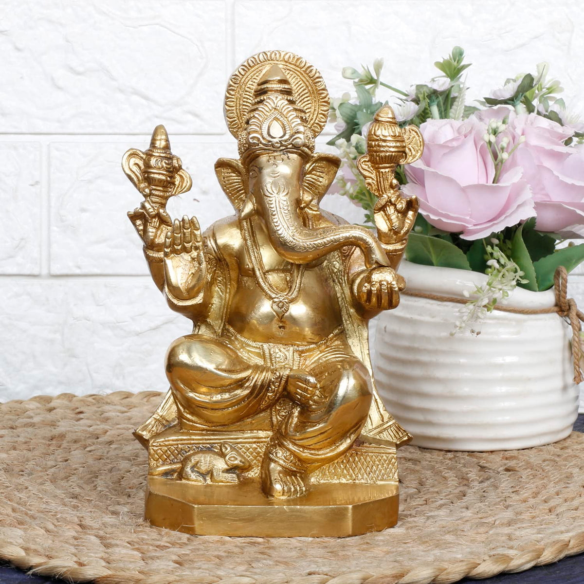 Svarup Brass Ganesh Bhagwan Idol Ganesha Statue Ganpati Murti for Home Entrance Decor Diwali Gift 8.25 Inch