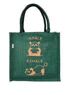 JUTEKA Printed Eco Friendly Jute Bag with Zipper Closure and Premium Cotton Handles for Lunch, Grocery, Tiffin, Office, Shopping