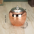 Sumeet Stainless Steel Copper Coated Handcrafted Hammered Ghee and Oil Pot, Storage Container with Spoon for Kitchen and Pooja, 9cm Dia, 320ML - Silver (Pack of 2)